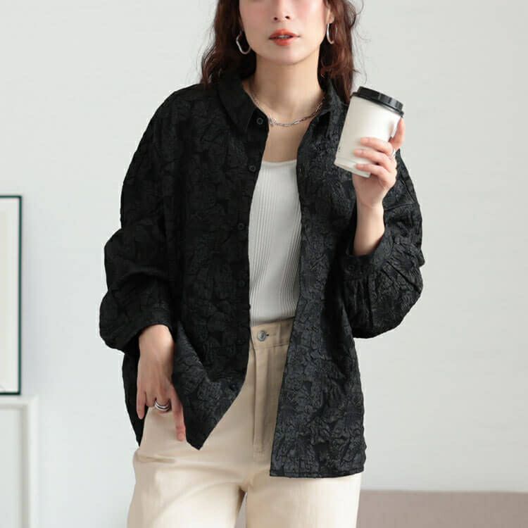 大きいサイズ レディース 花柄ジャガードボリュームスリーブブラウス　sw-0703