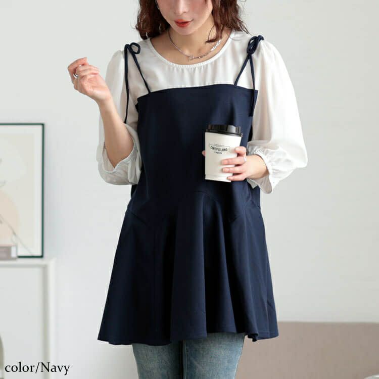 大きいサイズ レディース フェイクレイヤードペプラムキャミチュニック　fem-562