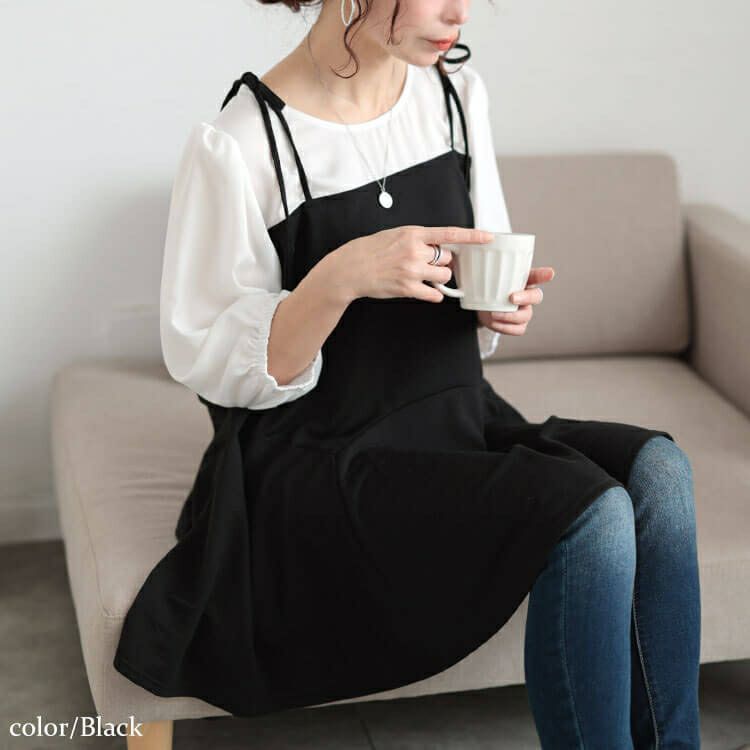 大きいサイズ レディース フェイクレイヤードペプラムキャミチュニック　fem-562