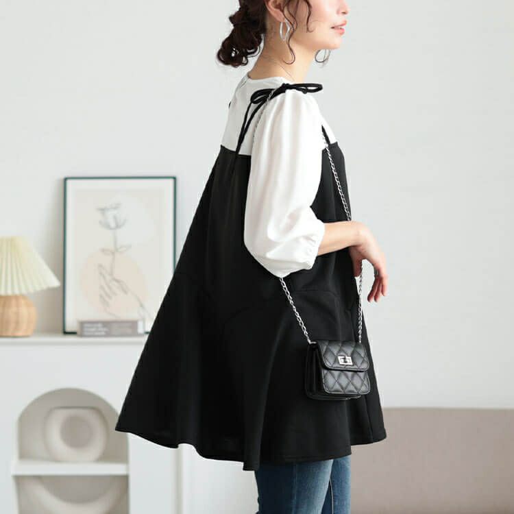 大きいサイズ レディース フェイクレイヤードペプラムキャミチュニック　fem-562