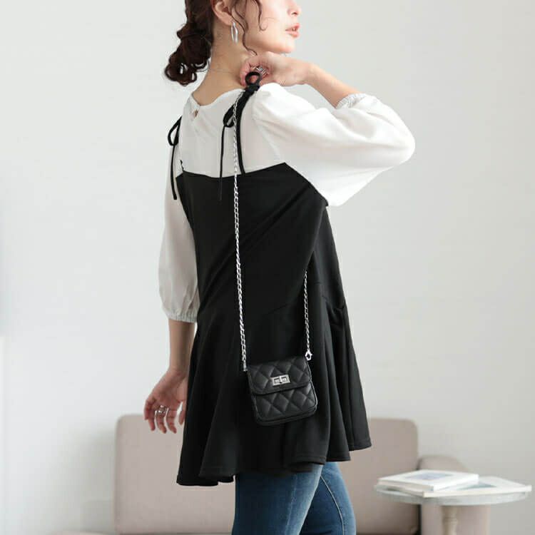 大きいサイズ レディース フェイクレイヤードペプラムキャミチュニック　fem-562