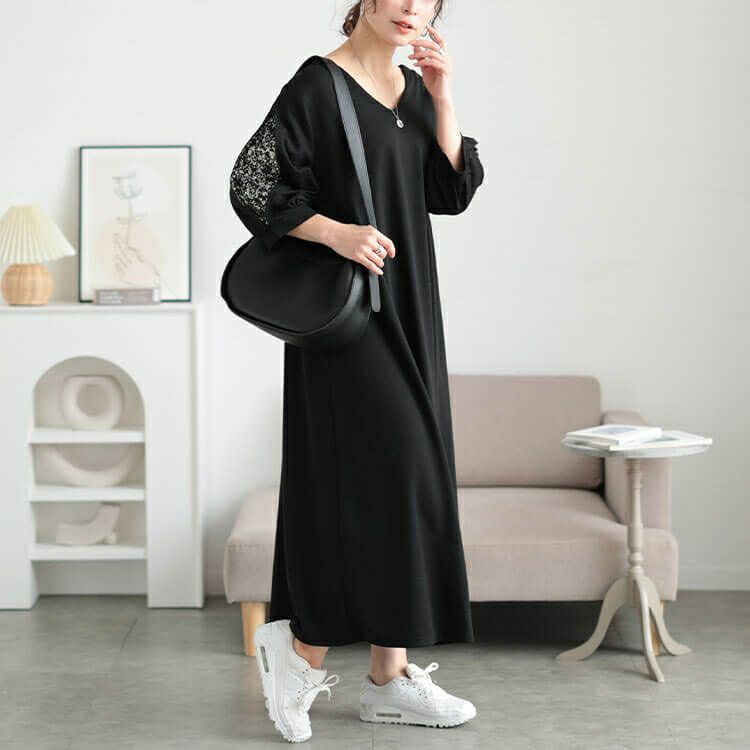 大きいサイズ レディース 前後2way花柄切り替えフレアワンピース　fem-559