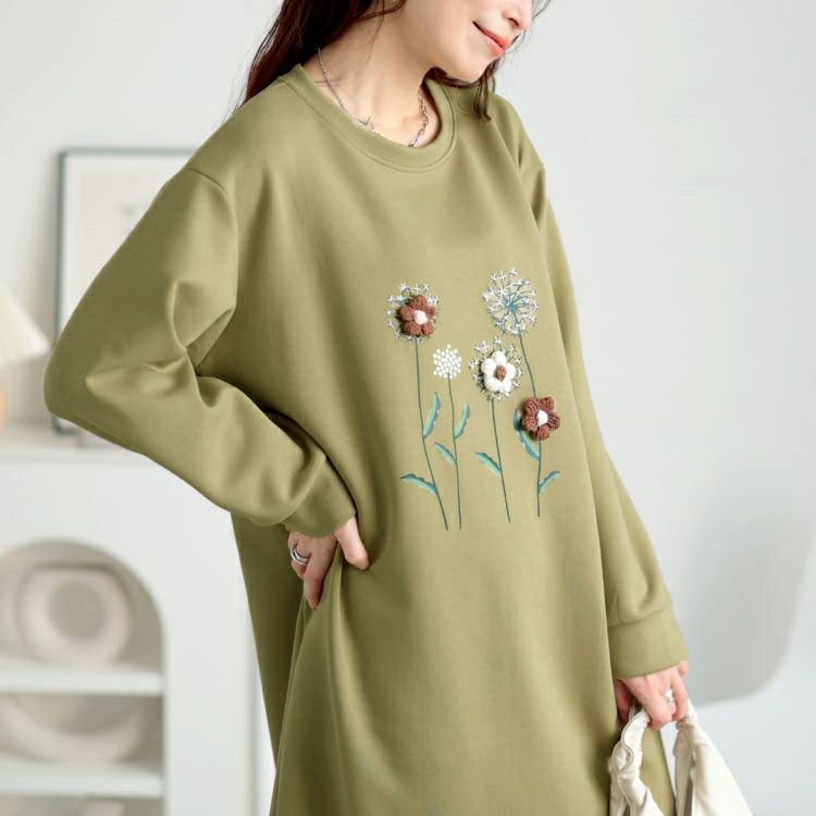 大きいサイズ レディース 裾レースフラワーモチーフスウェットワンピース　goldy-1642