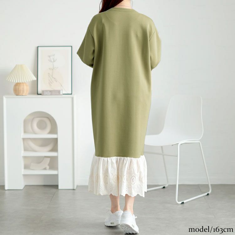 大きいサイズ レディース 裾レースフラワーモチーフスウェットワンピース　goldy-1642