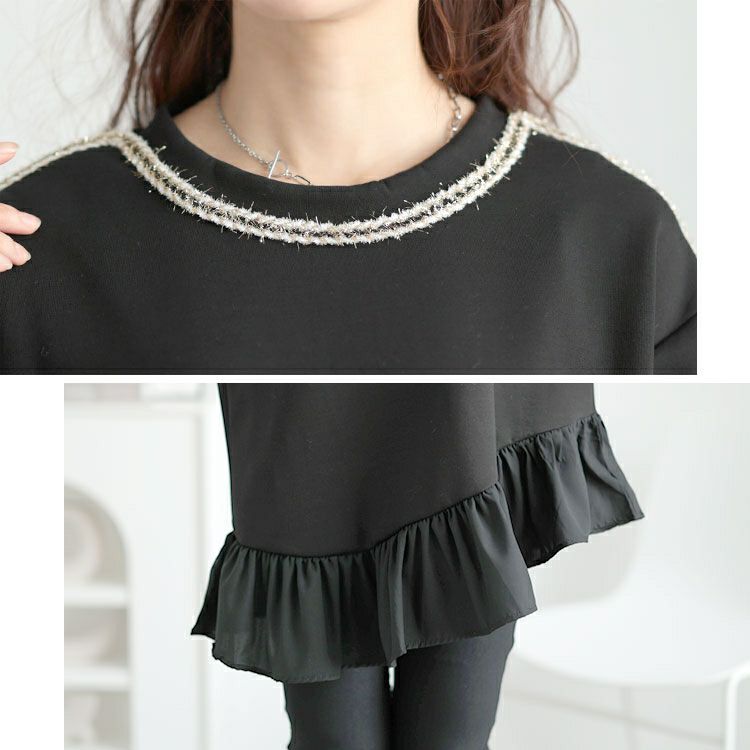 大きいサイズ レディース ラメシャギー付きアシメフリルトップス　goldy-1641