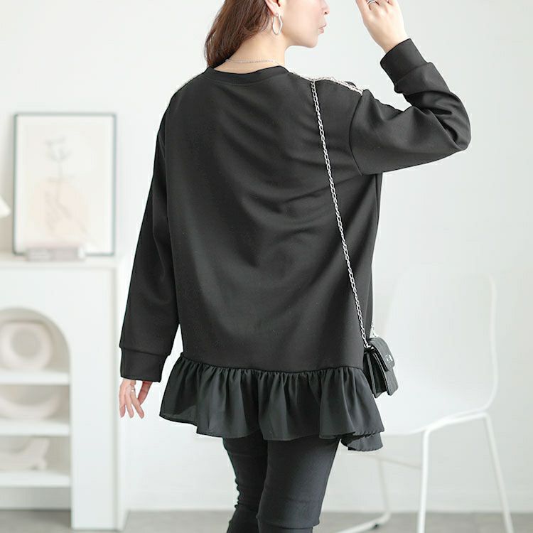 大きいサイズ レディース ラメシャギー付きアシメフリルトップス　goldy-1641