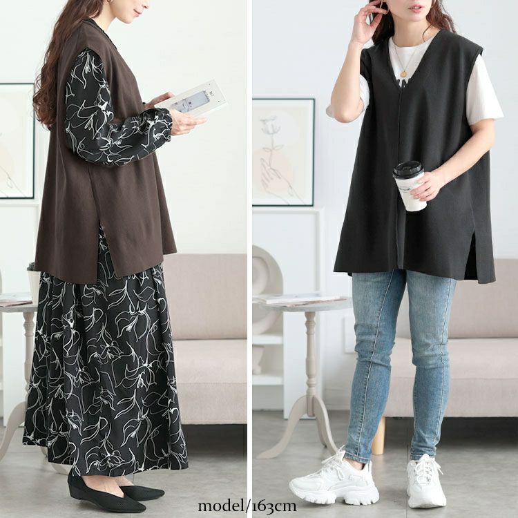 大きいサイズ レディース サイドスリット深Vネックベスト　cpdai-640651