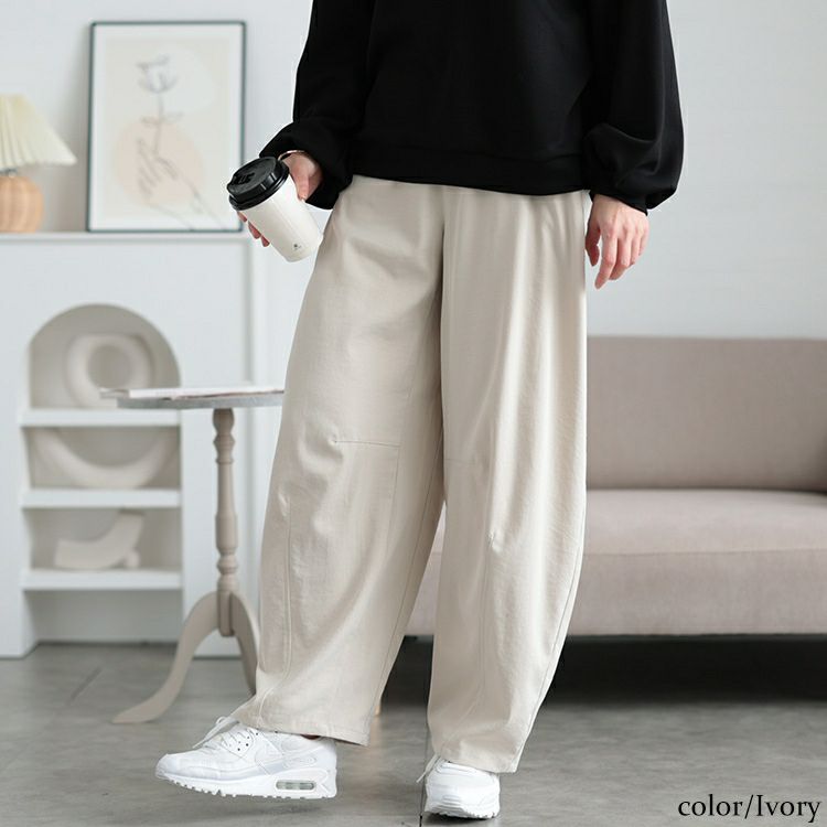 大きいサイズ レディース 裾タックストレッチカーブパンツ　cpdai-640684