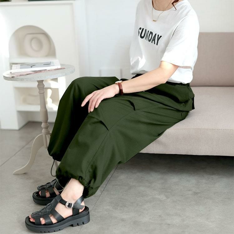 大きいサイズ レディース ストレッチパラシュートパンツ　cpdai-640689 カーキ