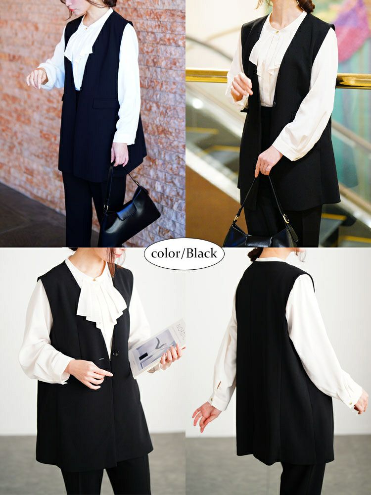 大きいサイズ レディース シワになりにくいパネルラインストレッチベスト　cpdai-640712