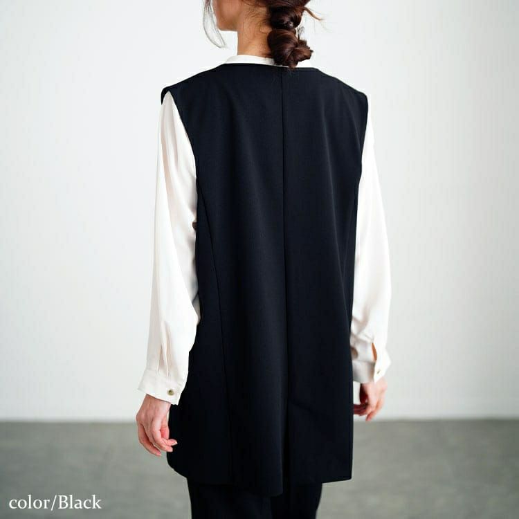 大きいサイズ レディース シワになりにくいパネルラインストレッチベスト　cpdai-640712