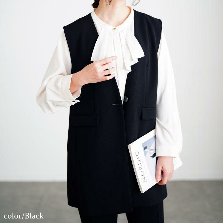 大きいサイズ レディース シワになりにくいパネルラインストレッチベスト　cpdai-640712 ブラック