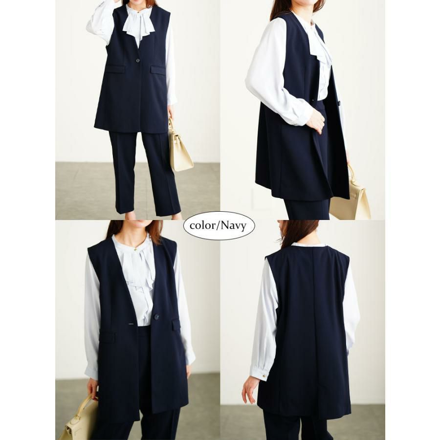 大きいサイズ レディース シワになりにくいパネルラインストレッチベスト　cpdai-640712 ネイビー