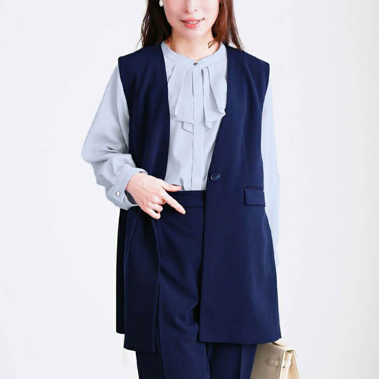 大きいサイズ レディース タックラッフルストレッチブラウス　cpdai-640715