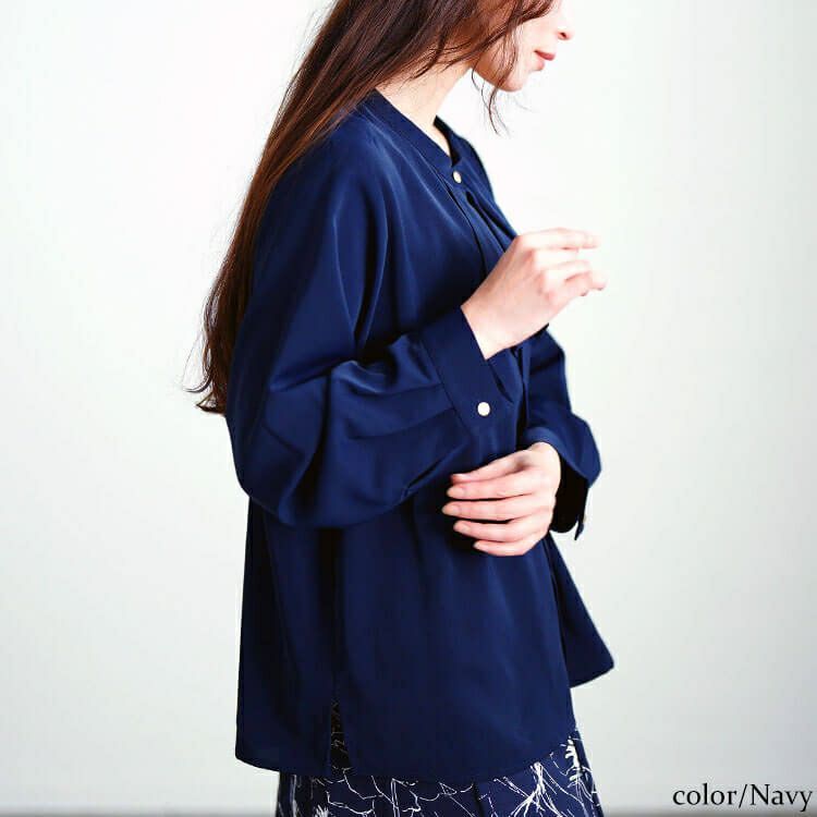 大きいサイズ レディース タックラッフルストレッチブラウス　cpdai-640715