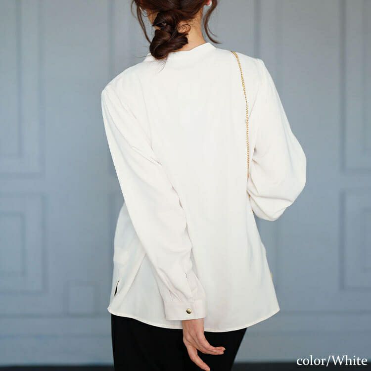 大きいサイズ レディース タックラッフルストレッチブラウス　cpdai-640715