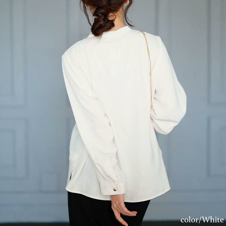 大きいサイズ レディース タックラッフルストレッチブラウス　cpdai-640715 ホワイト