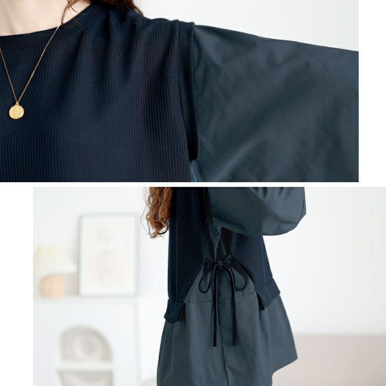 大きいサイズ レディース サイドリボンフェイクレイヤードチュニック　cpdai-659523 【メール便可】