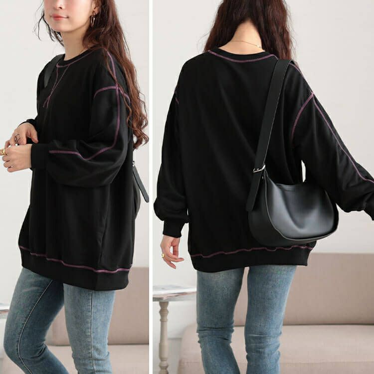 大きいサイズ レディース 配色ステッチワイドプルオーバー　maru-30105