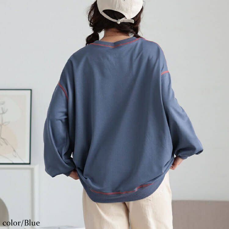 大きいサイズ レディース 配色ステッチワイドプルオーバー　maru-30105