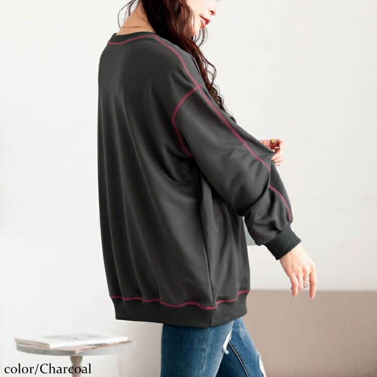 大きいサイズ レディース 配色ステッチワイドプルオーバー　maru-30105