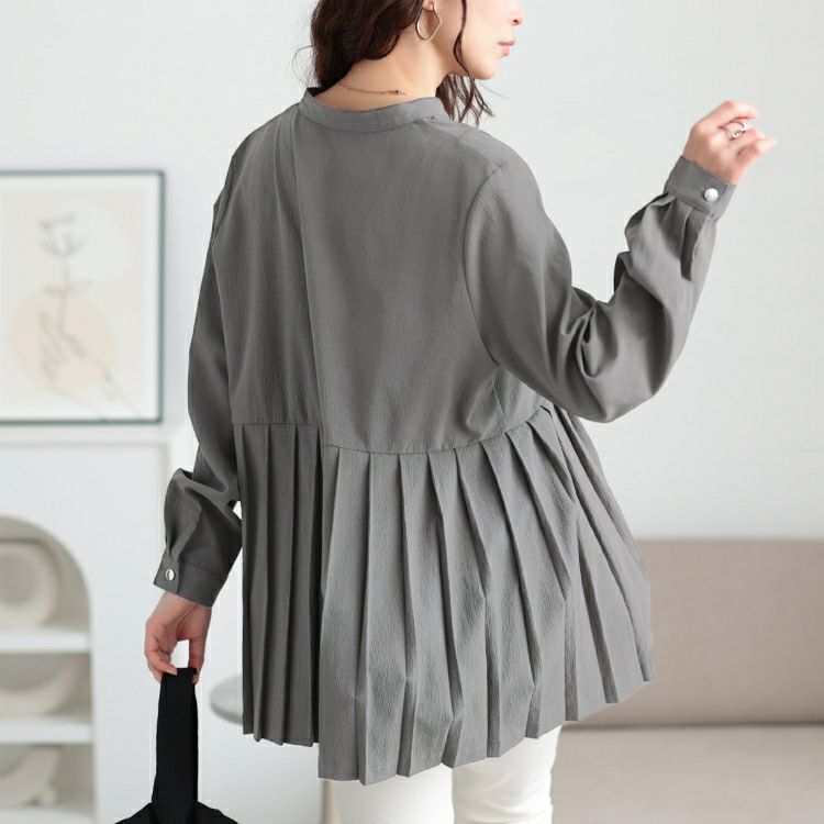 大きいサイズ レディース プリーツ切り替えキーネックチュニック　maru-30107