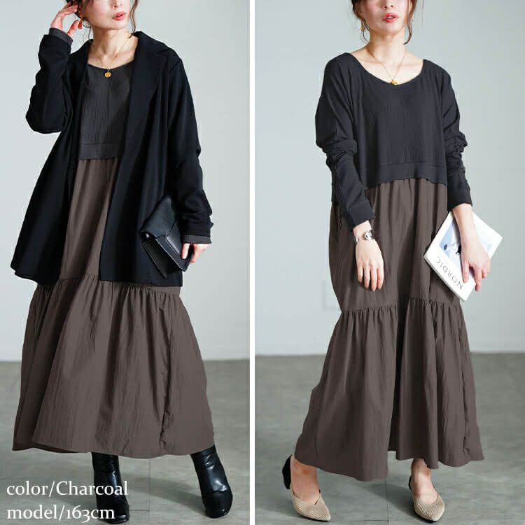 大きいサイズ レディース ハートネック切り替えティアードワンピース　sw-0691