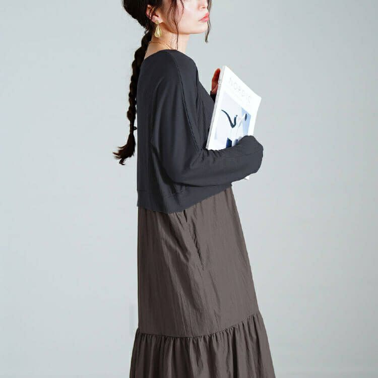 大きいサイズ レディース ハートネック切り替えティアードワンピース　sw-0691