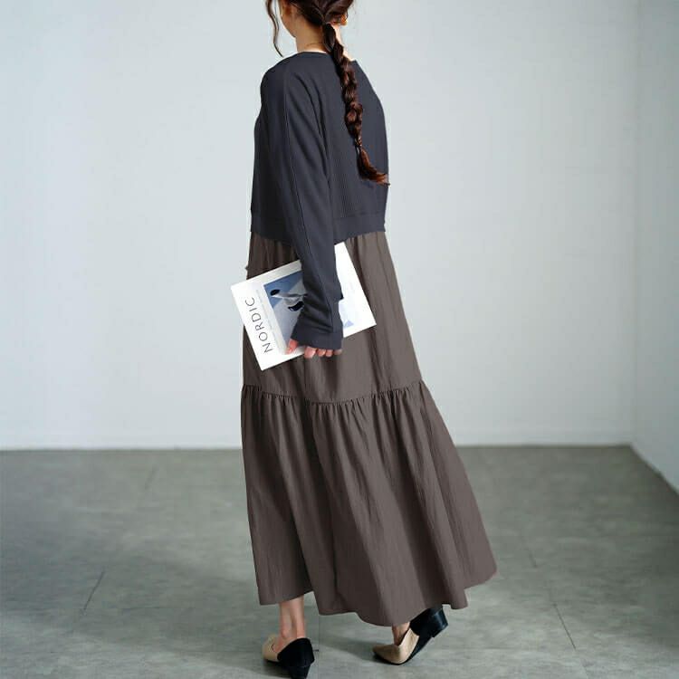 大きいサイズ レディース ハートネック切り替えティアードワンピース　sw-0691