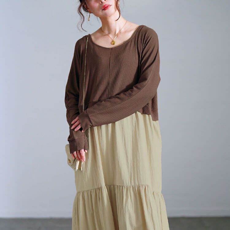 大きいサイズ レディース ハートネック切り替えティアードワンピース　sw-0691