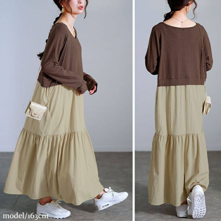 大きいサイズ レディース ハートネック切り替えティアードワンピース　sw-0691