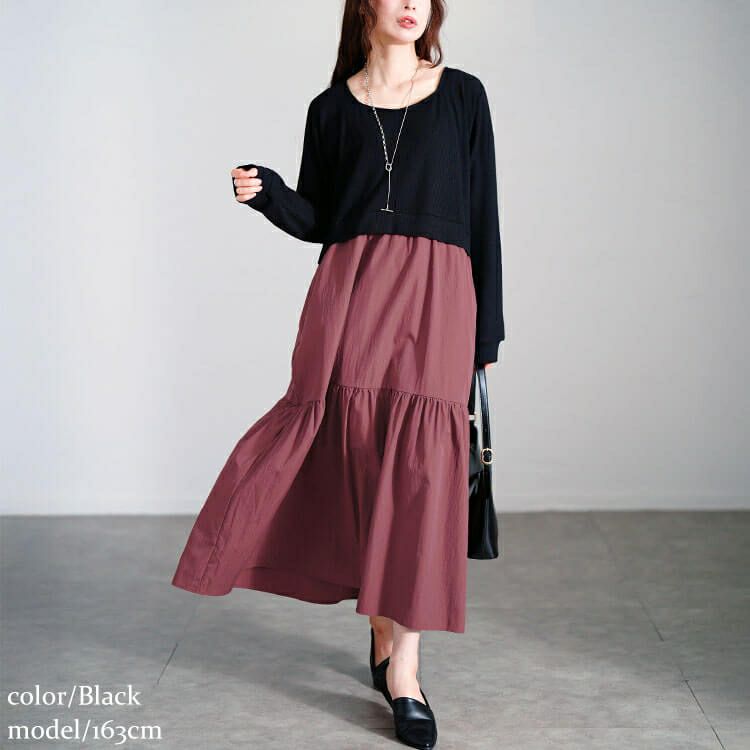 大きいサイズ レディース ハートネック切り替えティアードワンピース　sw-0691