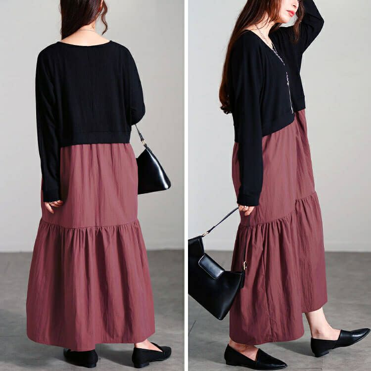 大きいサイズ レディース ハートネック切り替えティアードワンピース　sw-0691