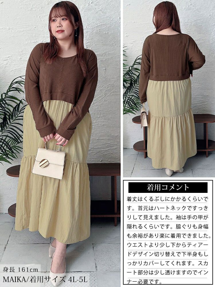 大きいサイズ レディース ハートネック切り替えティアードワンピース　sw-0691