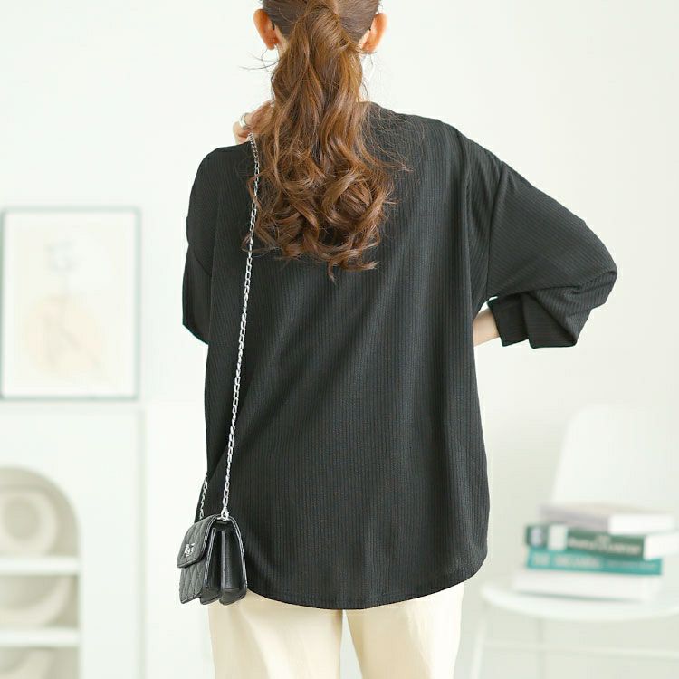 大きいサイズ レディース ラウンド裾Vネックリブカットソー　goldy-1654