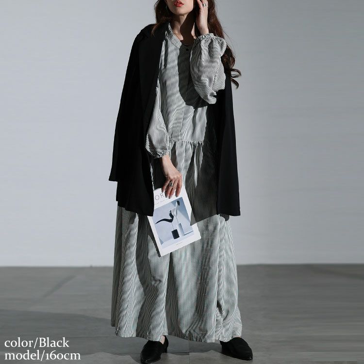 大きいサイズ レディース ストライプギャザーフレアワンピース　maru-30129