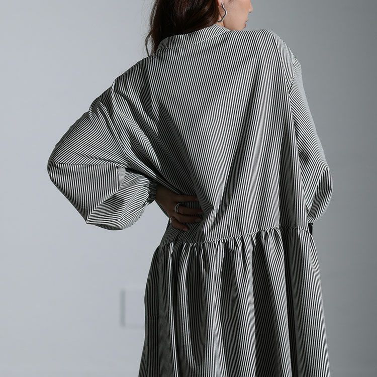 大きいサイズ レディース ストライプギャザーフレアワンピース　maru-30129