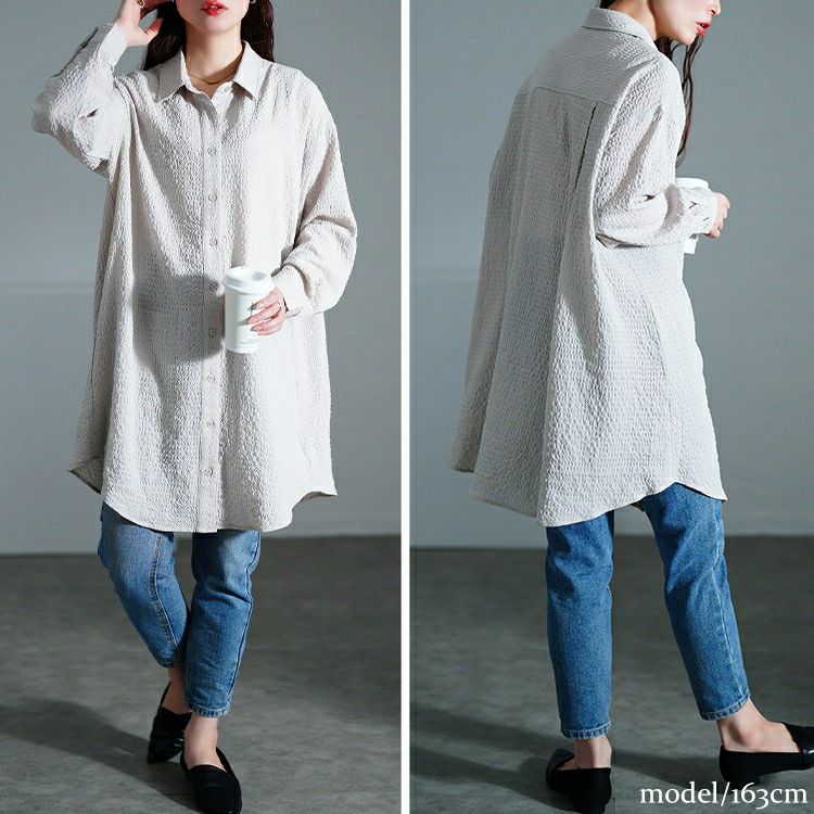 大きいサイズ レディース バックタック格子柄シャツチュニック　maru-30128 【メール便可】