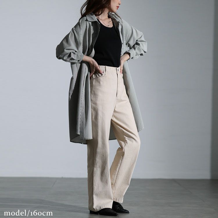 大きいサイズ レディース バックタックストライプシャツチュニック　maru-30127 【メール便可】