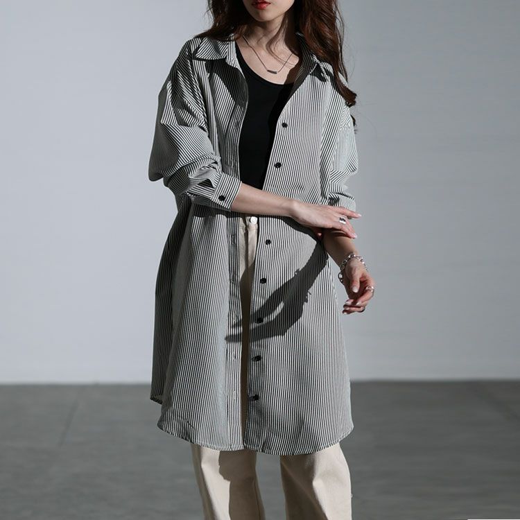 大きいサイズ レディース バックタックストライプシャツチュニック　maru-30127 【メール便可】