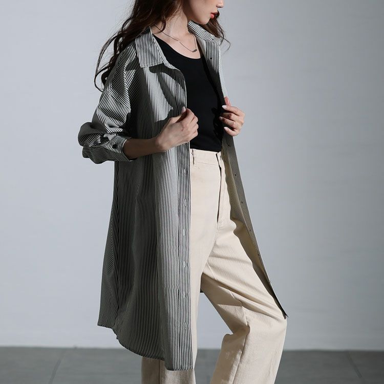 大きいサイズ レディース バックタックストライプシャツチュニック　maru-30127 【メール便可】