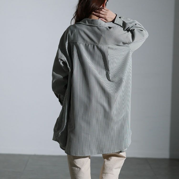 大きいサイズ レディース バックタックストライプシャツチュニック　maru-30127 【メール便可】
