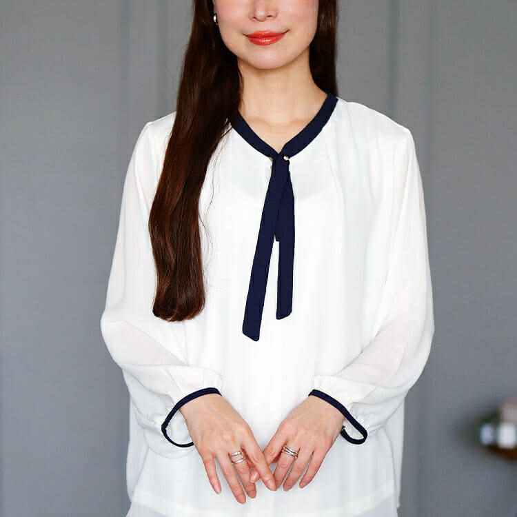 大きいサイズ レディース バイカラーボウタイブラウス　mncut-154005 【メール便可】