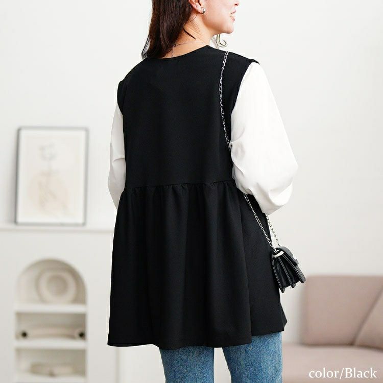 大きいサイズ レディース パールボタンペプラムベスト　mncut-152015