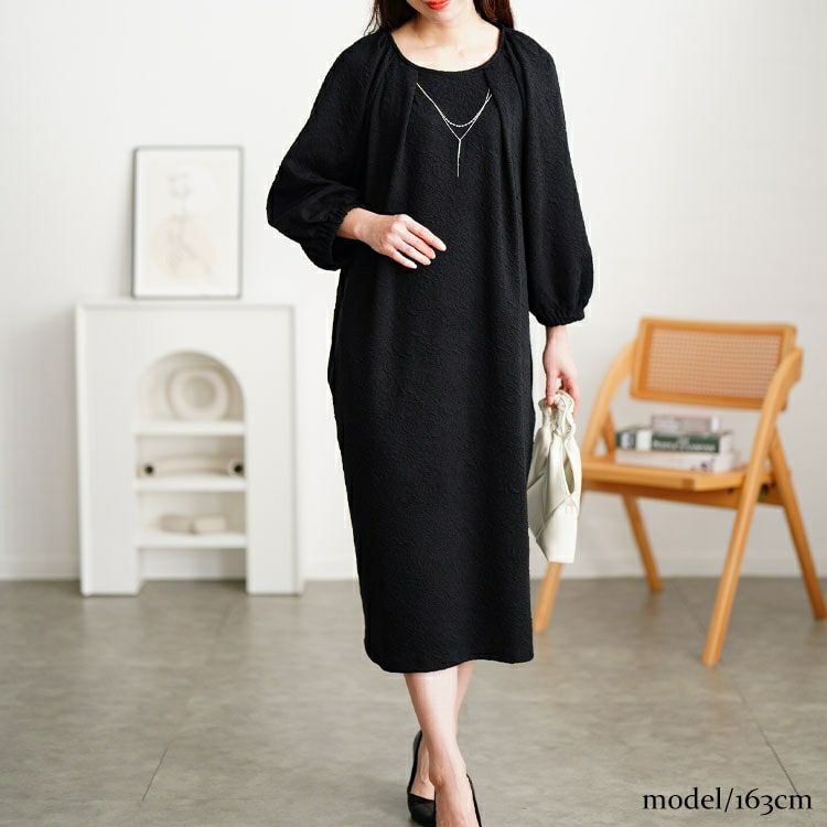 大きいサイズ レディース ネックレスチャーム付きラグランワンピース　mncut-152012