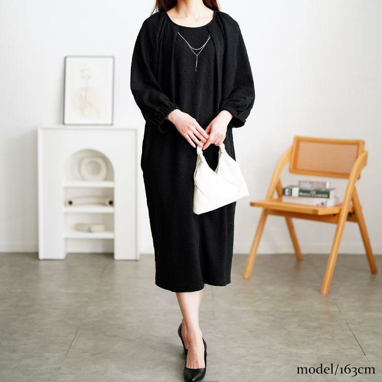 大きいサイズ レディース ネックレスチャーム付きラグランワンピース