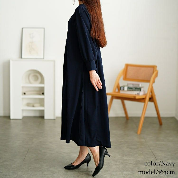 大きいサイズ レディース 胸元タックパール付きフレアワンピース　mncut-152010