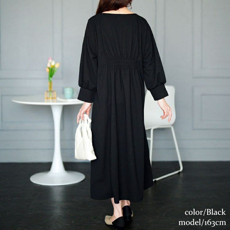 大きいサイズ レディース 胸元タックパール付きフレアワンピース　mncut-152010