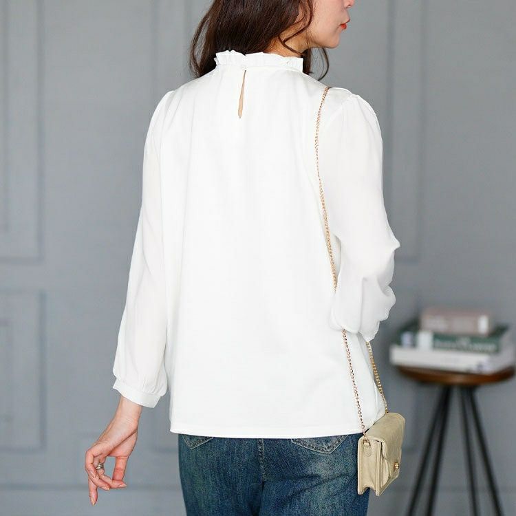 大きいサイズ レディース レース＆ピンタックフリルネックブラウス　mncut-152004 【メール便可】