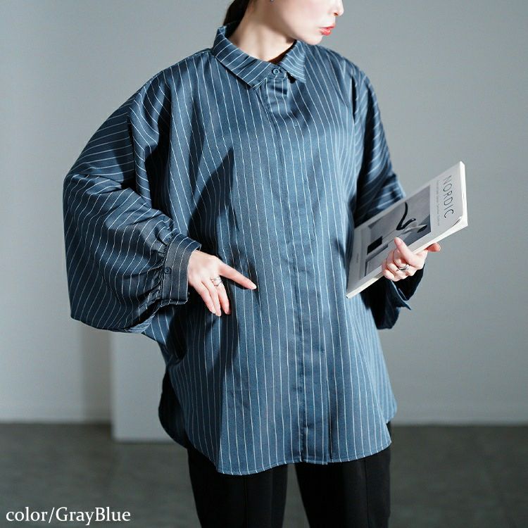 大きいサイズ レディース ピンストライプドルマンシャツ　sw-0678